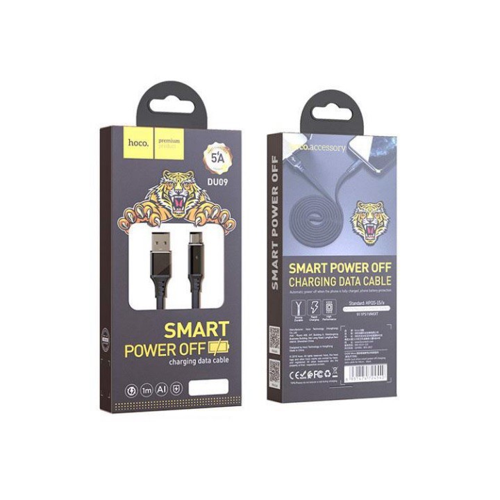 Cáp sạc nhanh HOCO DU09 MicroUSB/Type-C (Dây dù 1m tự ngắt, 5.0A)