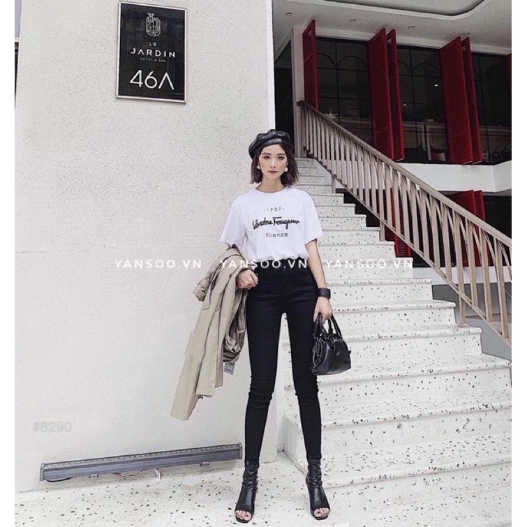 Quần jean bó nữ cạp cao hách dáng , quần bò bó đen nữ chất co giãn tốt Quảng Châu YANSOO
