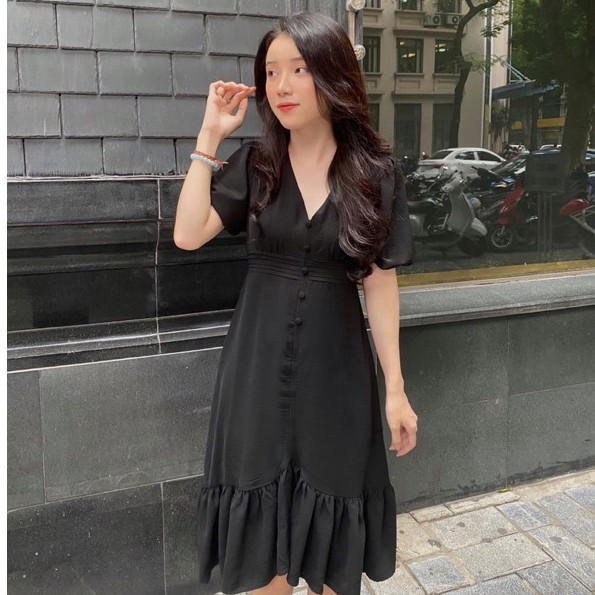 [XẢ LỖ] VÁY ĐẦM NỮ - Hàng thiết kế 2 lớp vải đũi tay bồng dáng xinh 3 màu  đen, trắng, be | BigBuy360 - bigbuy360.vn