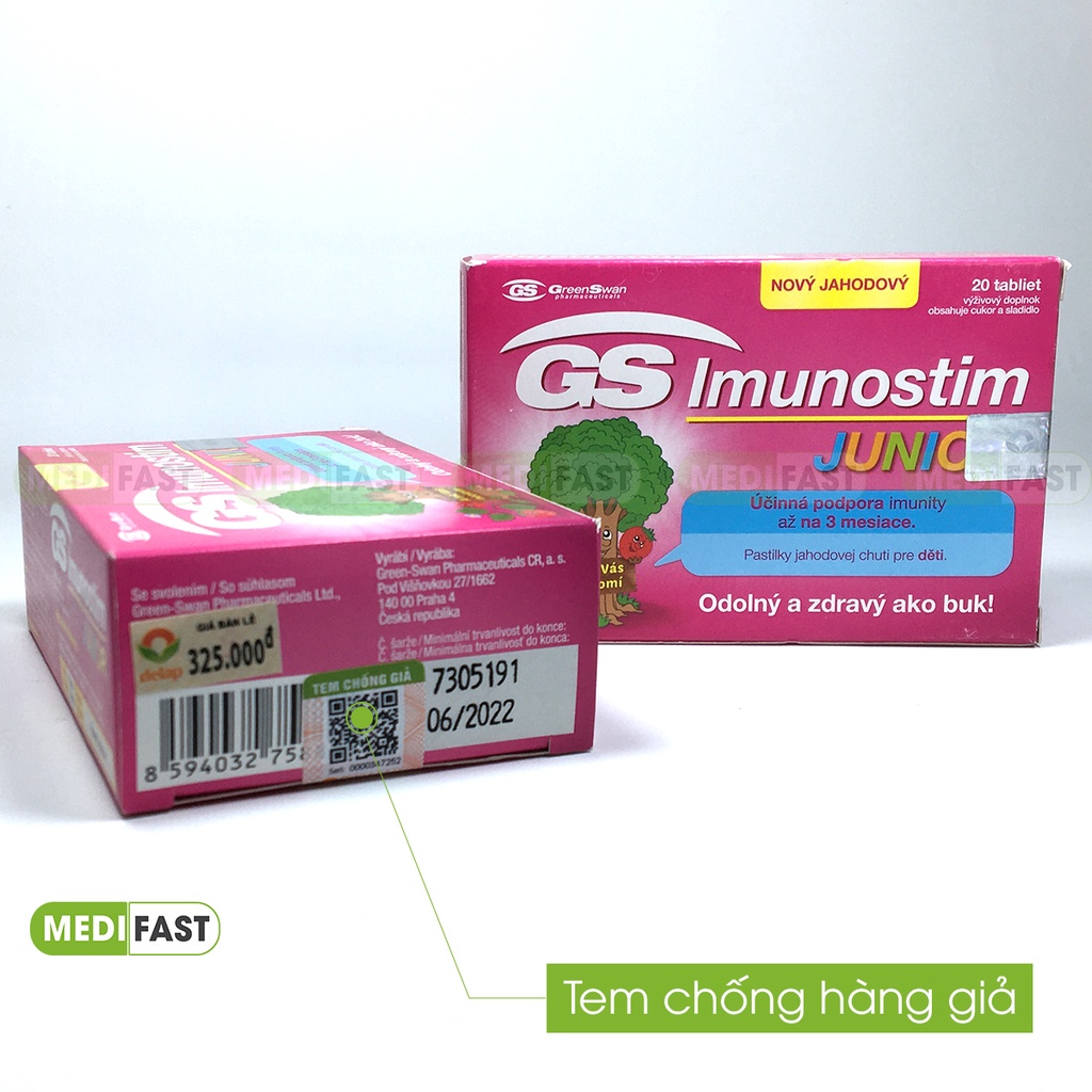 GS Imunostim Junior - Tăng cường sức khỏe đường hô hấp cho bé, phòng cảm lạnh, nhập khẩu từ Ý - Hộp 20 viên