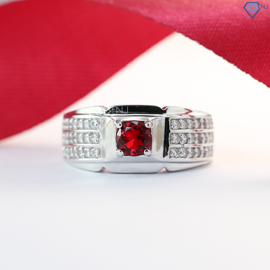 Nhẫn bạc nam đẹp giá rẻ, nhẫn nam mặt đá đỏ NNA0046