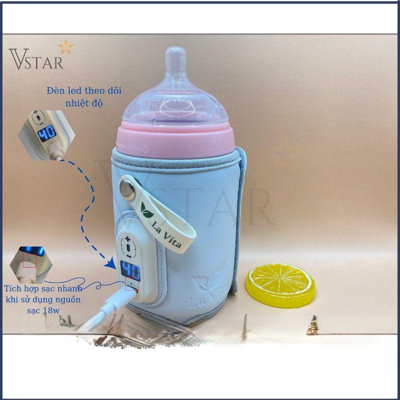 Túi Hâm Và Ủ Bình Sữa Di Động Thông Minh LaVita  Bằng Da Cao Cấp,Có 6 Mức Điều Chỉnh Nhiệt Độ,bảo hành 1đổi1 khi có lỗi