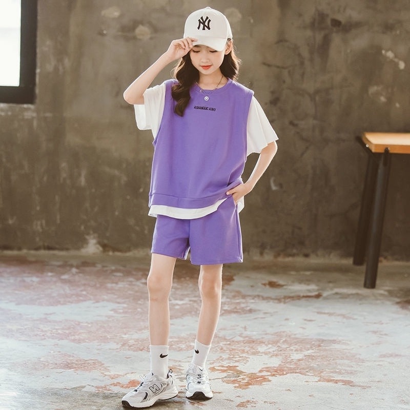 Set đồ thể thao tay ngắn thiết kế mới thời trang mùa hè dành cho bé gái