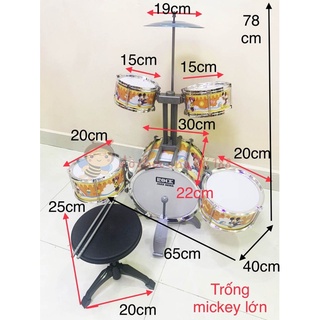 Bộ trống Jazz Drum cho bé hình đoremon, chuột mickey, kittyy (LOẠI siêu LỚN)