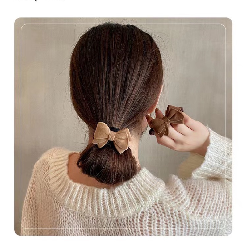 Dây buộc tóc Seagloca vải flocking đính nơ đáng yêu cho bạn gái