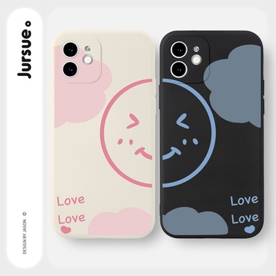 Ốp lưng JURSUE mềm hình cặp đôi dễ thương đẹp đen cho iPhone 16 15 14 13 12 11 Pro Max SE 2020 X XR XS ip 8 7 Plus kute Y17