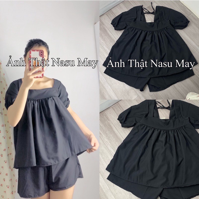 [ GIÁ RẺ BẤT NGỜ ] Set Babydoll Buộc Nơ Công Chúa Đen + Trắng  Xinh Xắn