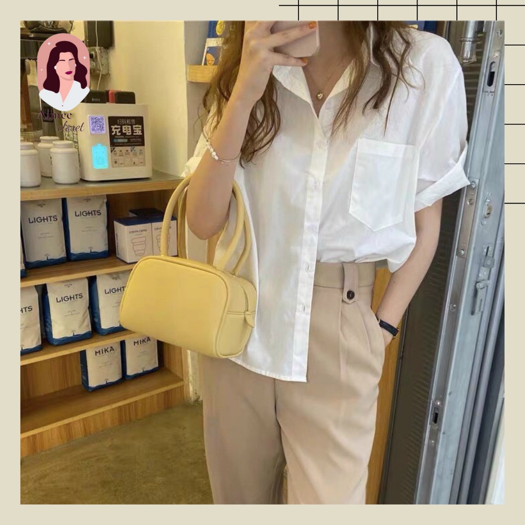 Sơ mi nữ trơn form rộng tay ngắn Aimee closet