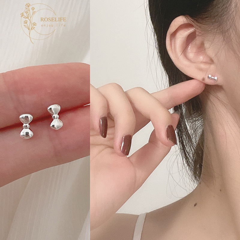Đôi bông tai mạ bạc S925 hình nơ đơn giản dễ thương