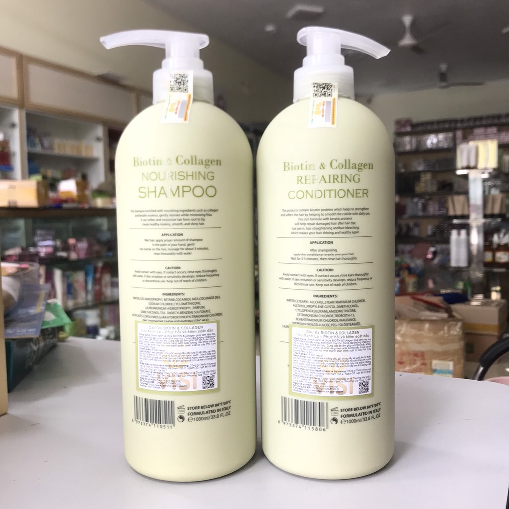 Bộ Dầu Gội Xả Tóc Biotin&Collagen 1l Màu Xanh Lá Phục Hồi Và Kiểm Soát Dầu
