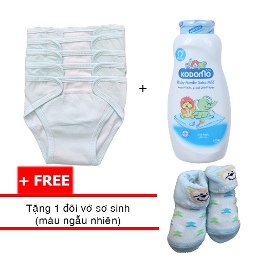 Tã vải dán Hello BB Màu size S - 5 cái/bịch -màu xanh nhạt + phấn rôm Kodomo 200g