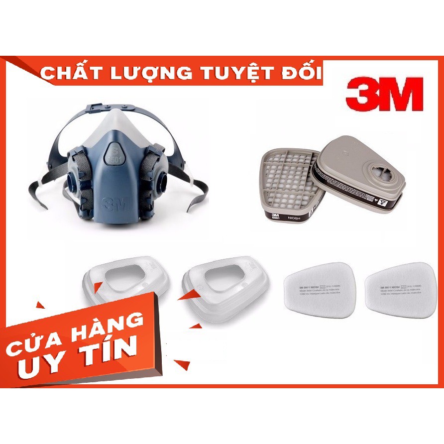 Bộ Mặt Nạ phòng độc 3m7501 7 chi Tiết,chống độc, phun thuốc trừ sâu, phòng bụi, phòng khói