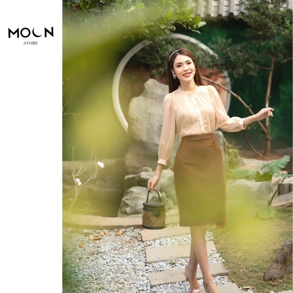 Áo sơ mi lụa cổ tròn tặng kèm áo lót dây trong áo nữ công sở BA110 MOON STORE