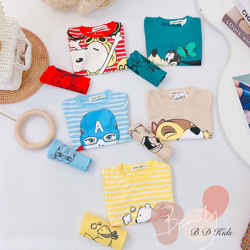 Đồ Bộ Cộc Tay Bé Trai, Bé Gái Minky Mom Chất Thun Lạnh In Hình Micky, Siêu Nhân - AN.KID
