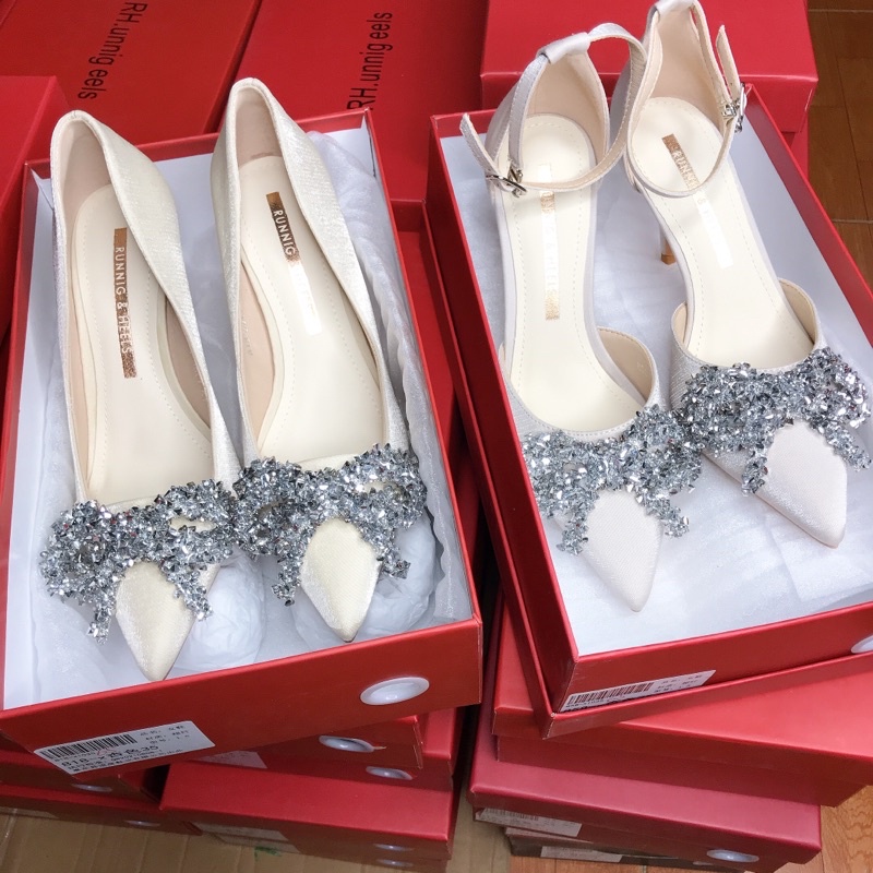 Giày / sandal cao gót nơ đá hạt QCCC Full box RH-858