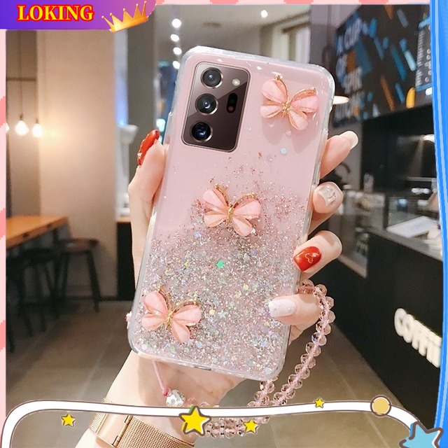 Ốp Điện Thoại Silicon Hình Bướm 3D Lấp Lánh Gắn Dây Đeo Cho Samsung Galaxy A14 A34 A54 A73 A72 A53 A52 A33 A13 A32 A12 A04S