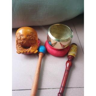 combo bộ chuông VN tặng dùi gấm Huế, mõ rồng mít lõi tặng bọc cao su đk 9cm đến14cm