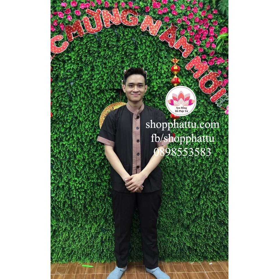 Bộ đồ Phật tử nam đi chùa tay ngắn vải mềm mát không bai xù lên phom chuẩn chỉ dành cho cư sĩ nam