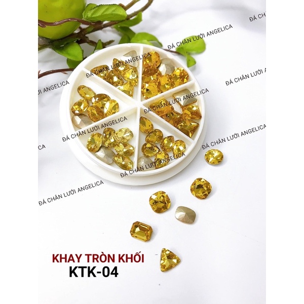 Đá khối chân vàng mix size khay 36 viên đính móng, phụ kiện nail