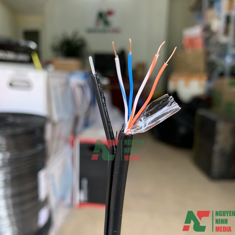 Cáp Mạng Ngoài Trời HIDEKI Cat5e Dropwire 4 Lõi Đồng Nguyên Chất, Có Sợi Thép Chịu Lực, Vỏ HDPE Siêu Bền (Bán Lẻ Mét)