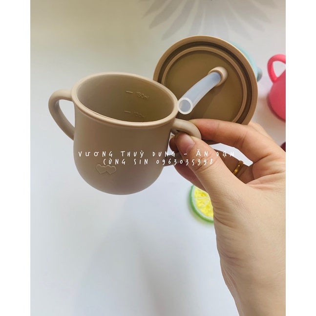Set cốc tập hút kèm bát gấu silicon cho bé ăn dặm