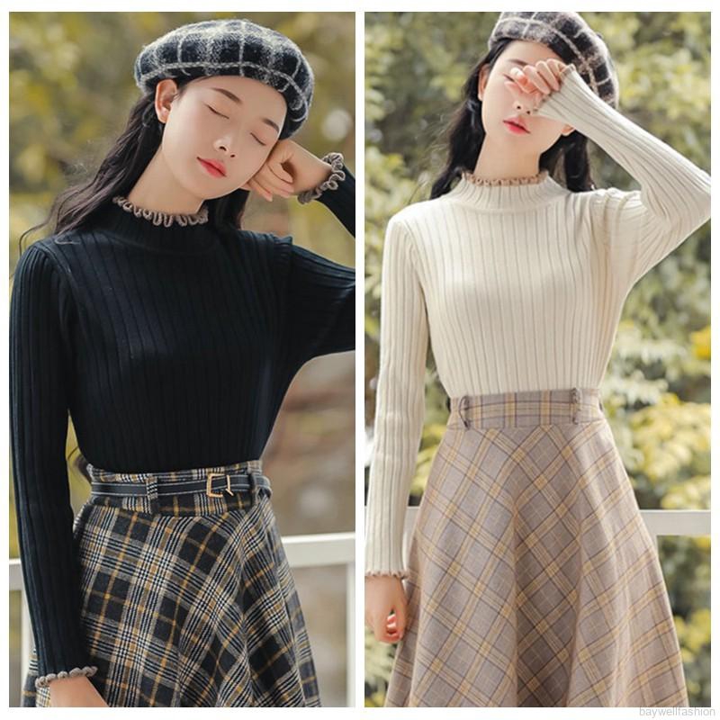 Áo len tay dài cổ cao màu trơn | BigBuy360 - bigbuy360.vn