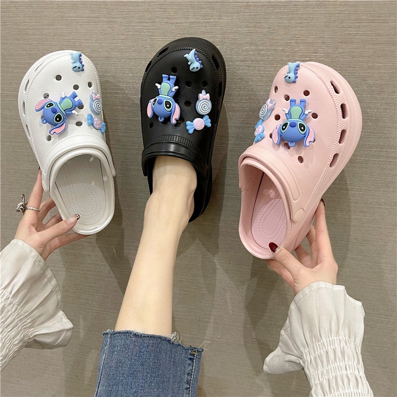 Dép Xăng Đan Đế Xuồng Cao Gót Họa Tiết Stitch Dễ Thương Thời Trang Đi Biển Cho Nữ