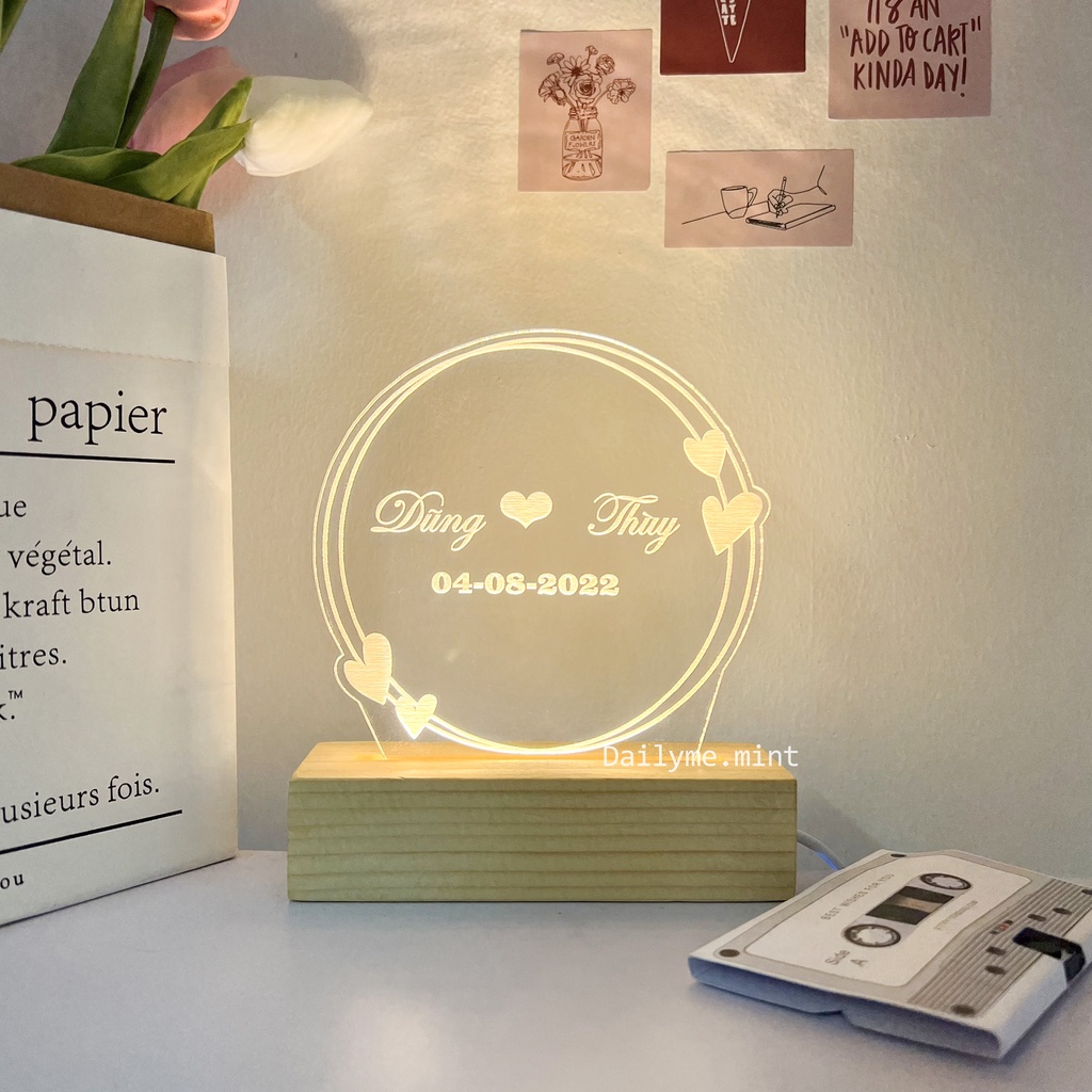 Đèn Khắc Chữ Theo Yêu Cầu, Đèn Ngủ Led 3D Decor Trang Trí Phòng - Dailyme.mint