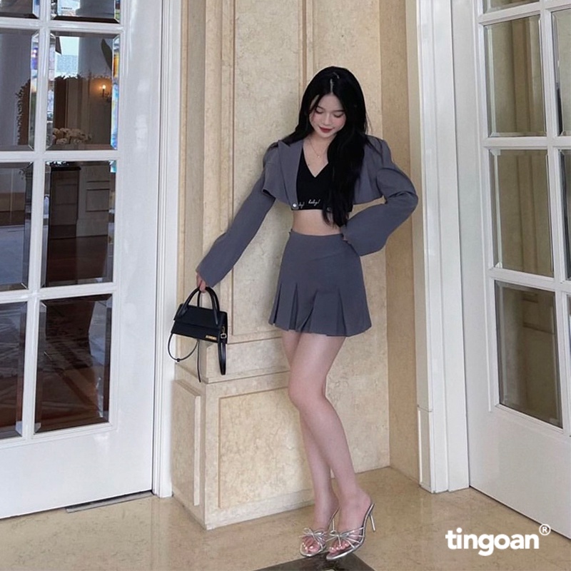 TINGOAN® - Áo khoác vest crop ngắn khoét lưng xám SAD MOOD VEST/GR