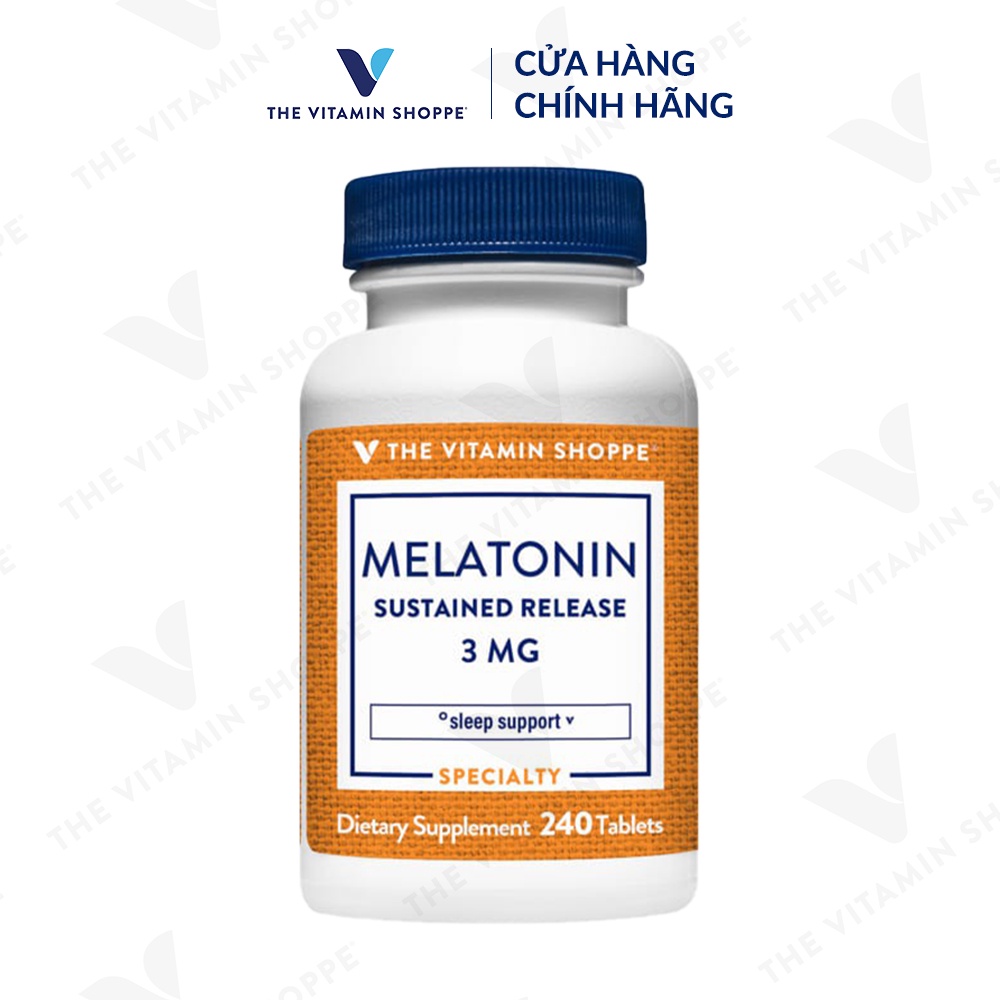 Viên uống hỗ trợ giấc ngủ ngon Melatonin giải phóng kéo dài THE VITAMIN SHOPPE Melatonin Sustained Release 3 MG 120/240