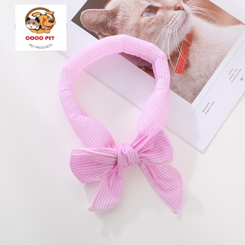 Khăn Quàng Cổ Tự Thắt Nơ Polyester Sọc Cho Thú Cưng, Khăn Băng Mùa Hè Làm Mát Cho Mèo