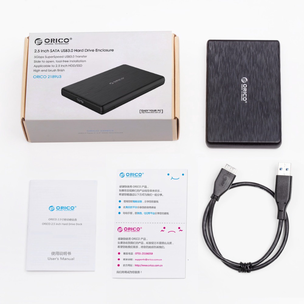 HDD Box hộp đựng ổ cứng SSD 2.5 inch UASP Orico 2189U3 chuyển SATA sang USB 3.0/Type-C USB3.0 MicroB
