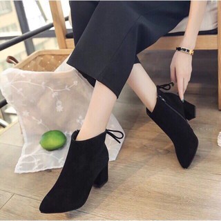  Giày Boot nữ da lộn nơ sau B002D 