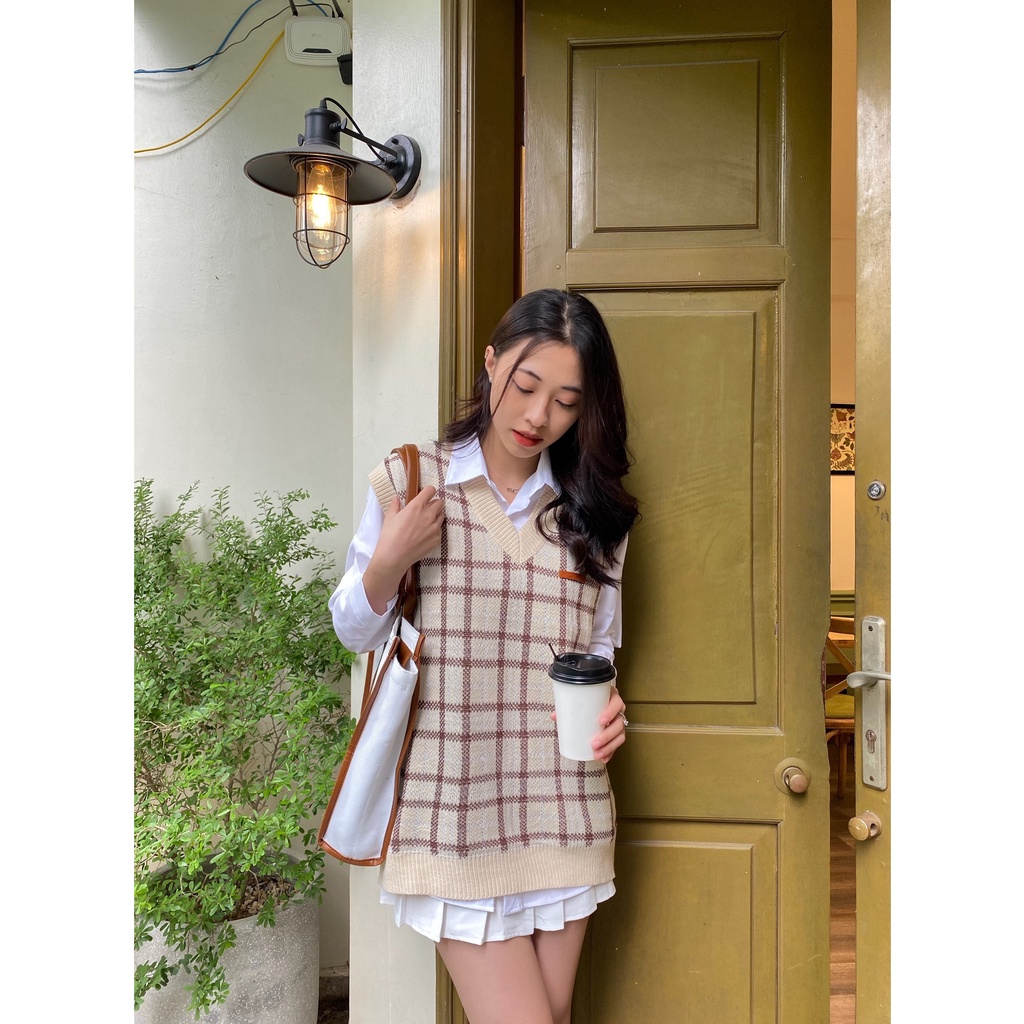 Áo gile len kẻ ô tag da A2070 SUSTORE | BigBuy360 - bigbuy360.vn