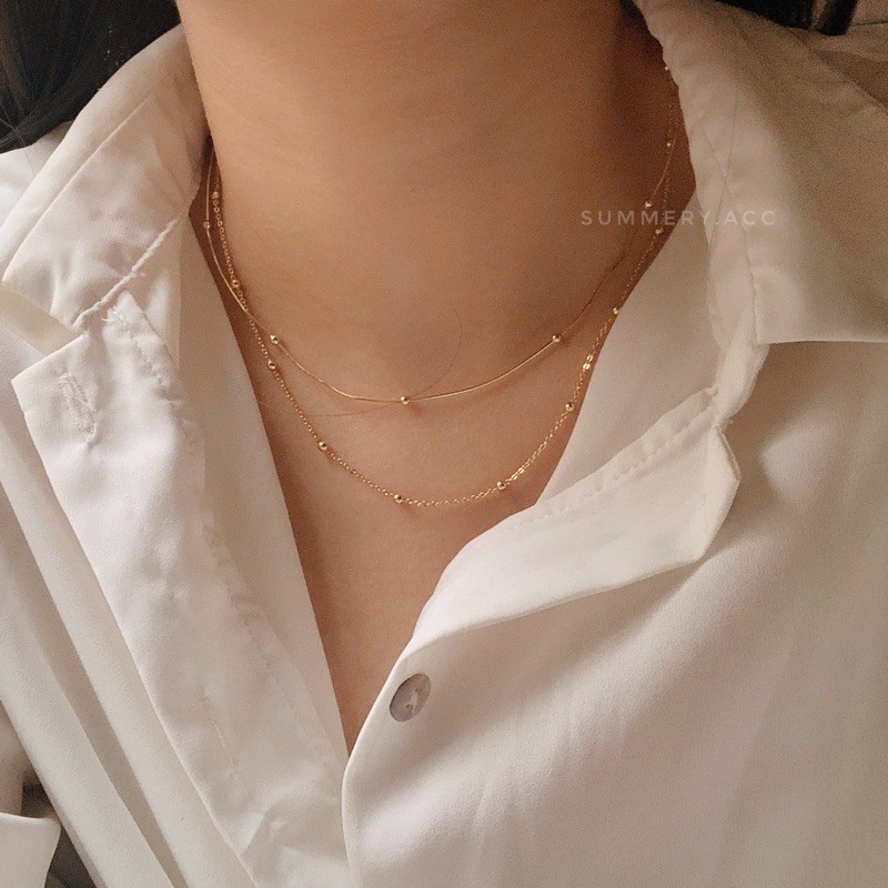 Vòng cổ bạc 925 SUMMERY chocker bi dây đôi 2 tầng dây chuyền S925