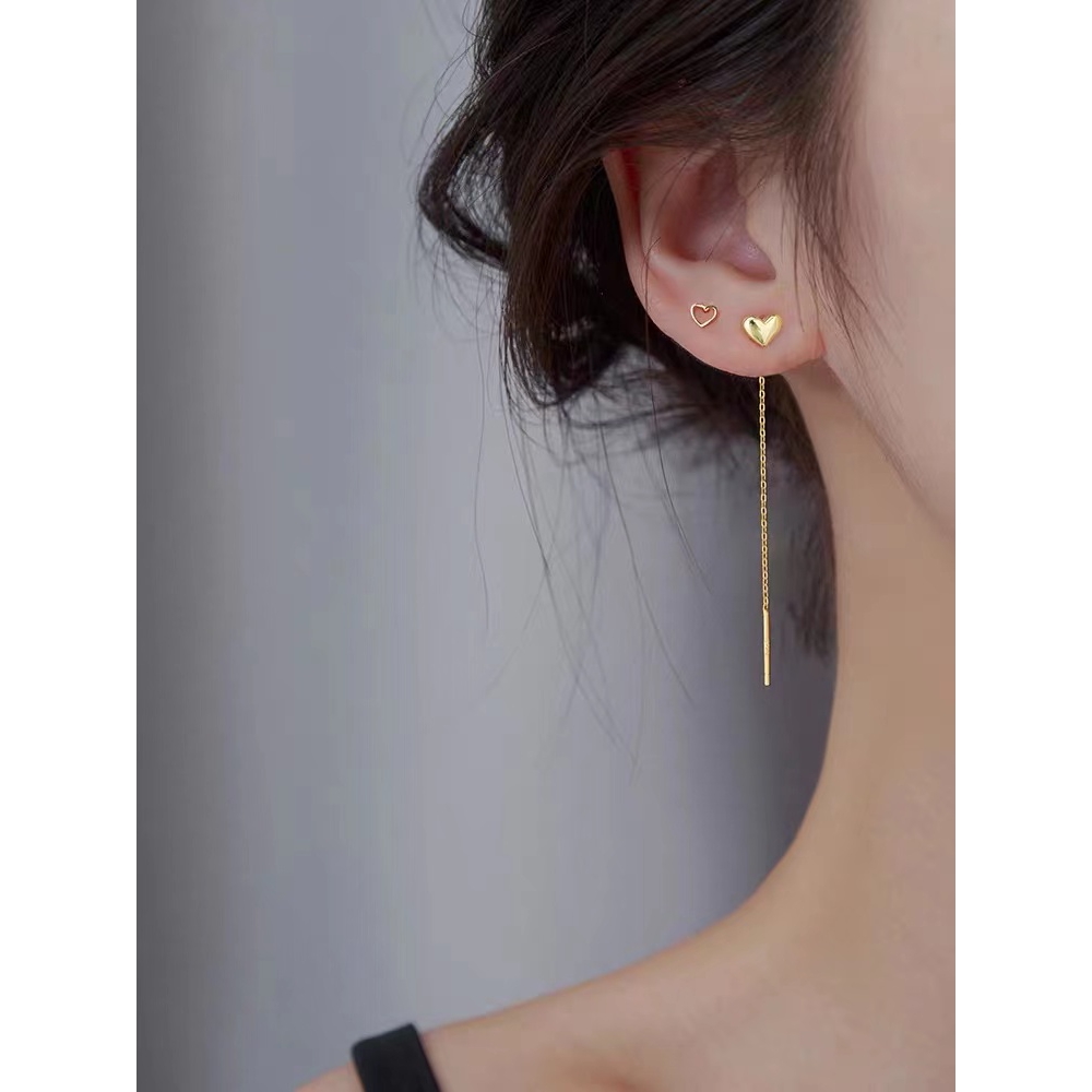Khuyên tai thép titan mạ vàng 18k hình trái tim nhỏ chống dị ứng phong cách Hàn Quốc cho nữ