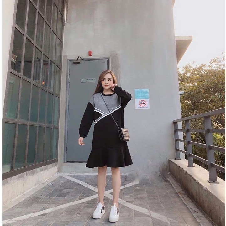 Váy Nỉ Phối Chân Váy Xòe