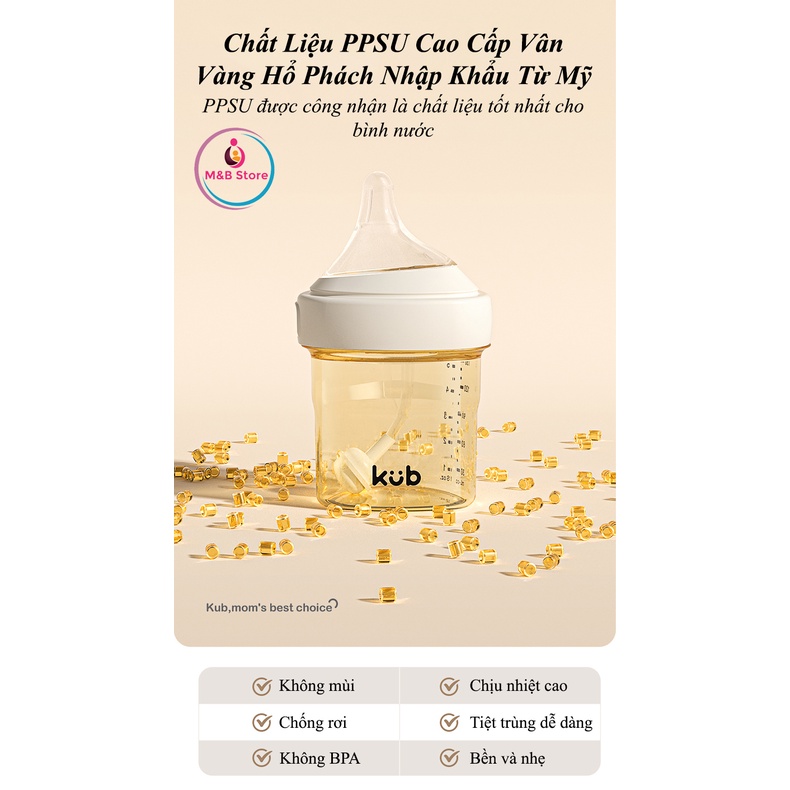 Bình Sữa Cao Cấp Cho Bé - KUB, Dung Tích 80/150/240ml, Chất Liệu PPSU, Thiết Kế Tam Giác Lệch Tâm