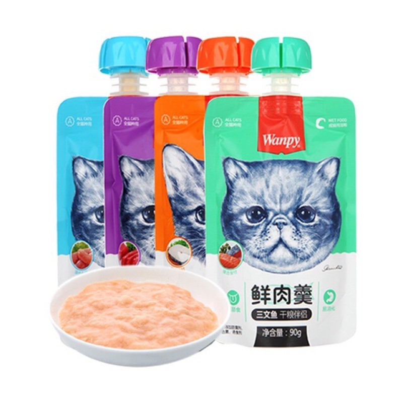 [Combo 10 túi] Súp thưởng cho mèo Wanpy nắp vặn - Súp thưởng dinh dưỡng cho mèo túi 90gr