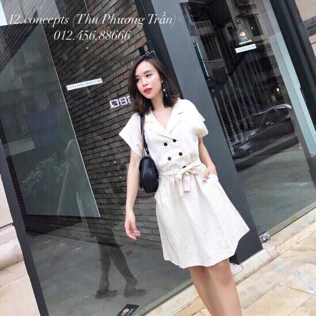 ĐẦM SỌC PHỐI NÚT CỔ VÉT (Sale)