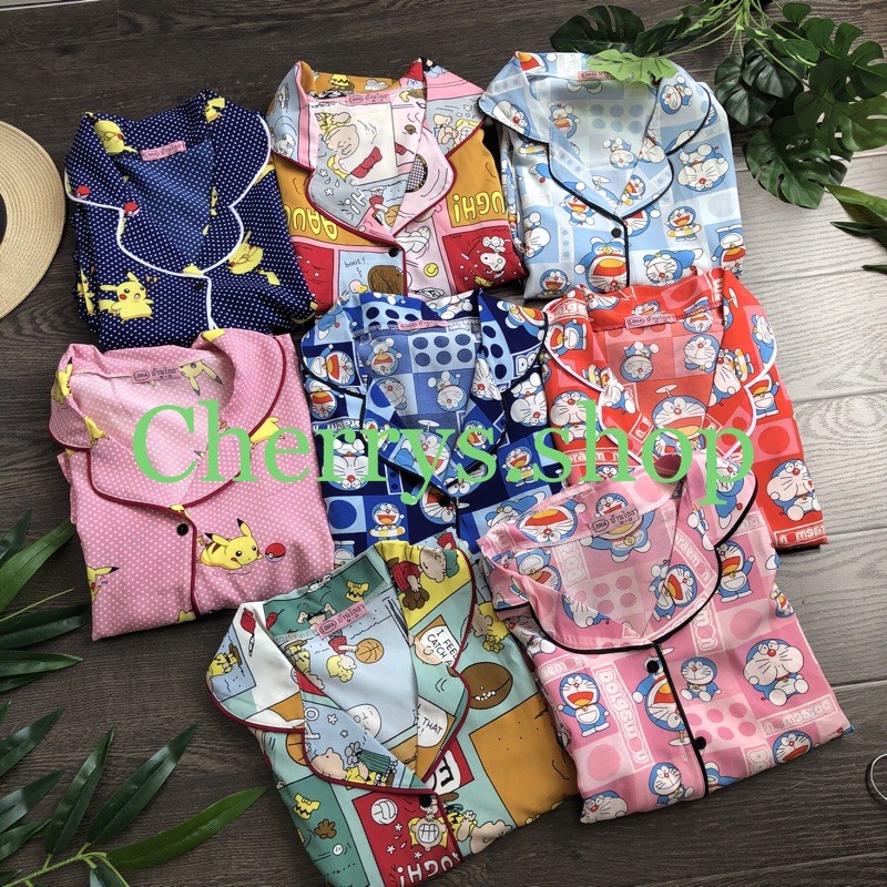 set đồ bộ pijama lụa thái fom cánh dơi cộc tay quần dài dưới 60 kg siêu đep