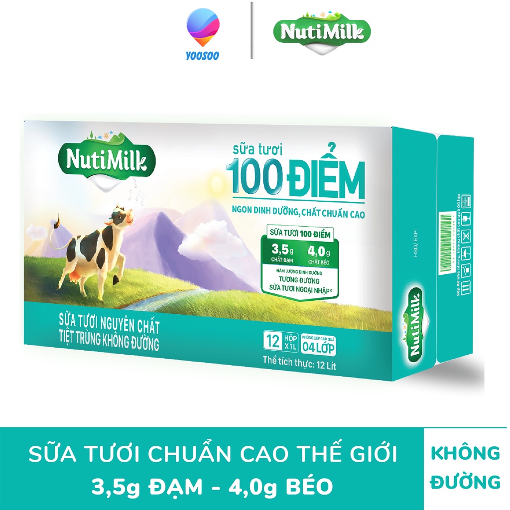 Thùng/ 12 Hộp NUTIMILK Sữa Tươi Tiệt Trùng Nguyên Chất/ Ít Đường/ Có Đường/ Đường Đen Hộp 1000mL - NUTIFOOD -YOOSOO MALL