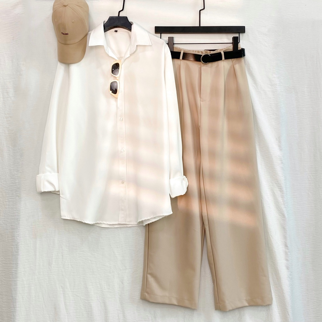 Áo Sơ Mi Trơn Tay Dài BASIC Kiểu Hàn AKBI Thiết Kế Dáng Rộng Nhiều Màu Style Thanh Lịch Năng Động (Ảnh Thật/ Có Sẵn)
