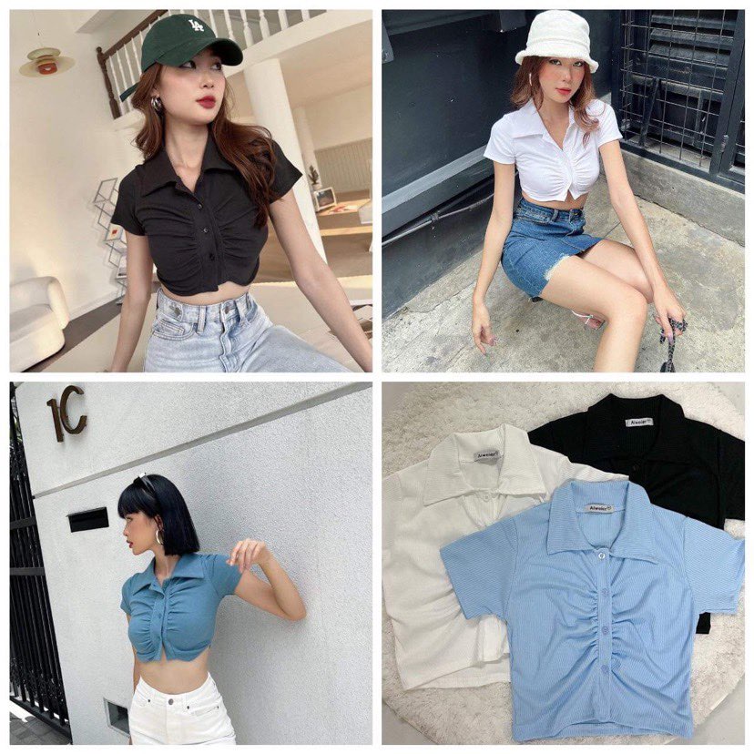 Áo Croptop Nữ Polo Cổ Bẻ Nhún Ngực Có Nút Gài Kiểu Ôm Body Cực Tôn Dáng Dễ Phối Đồ