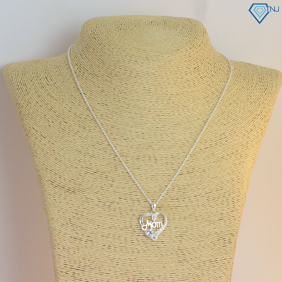 Quà tặng mẹ sinh nhật - Vòng cổ nữ bạc 925 mặt trái tim chữ Mom DCN0595 - Trang Sức TNJ