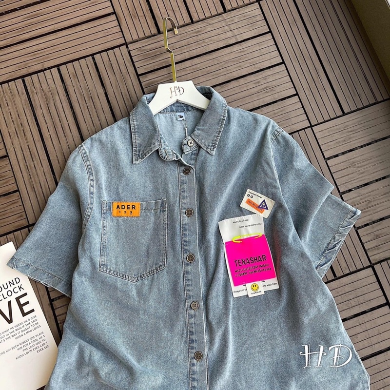 Áo sơ mi bò logo hồng B120