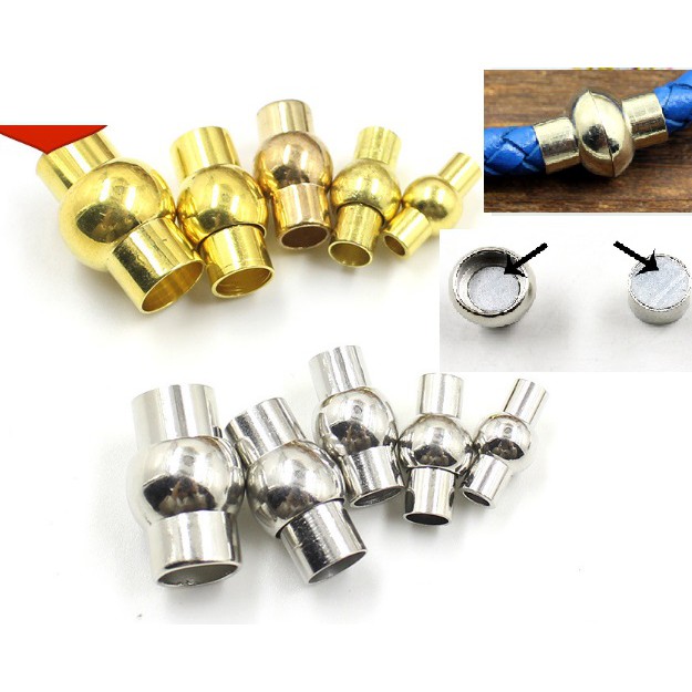chốt khóa đầu dây NAM CHÂM làm vòng dây da lỗ 3-4-5-6mm (đầu tròn)