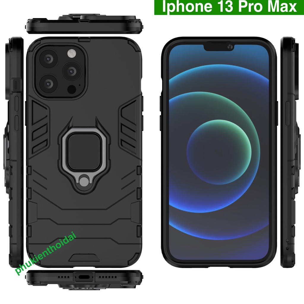 Ốp lưng Iron Man Iring Iphone 13 Pro Max giá đỡ xem phim chống sốc nhựa PC viền dẻo
