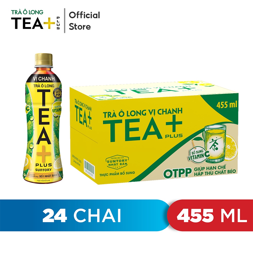 Thùng 24 Chai Trà Ô long Vị Chanh Tea+ (455ml/Chai)