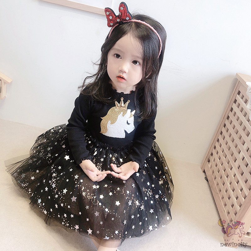 Đầm Dáng Xòe Tay Dài Phối Lưới Dễ Thương Dành Cho Bé Gái